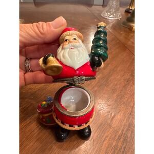 Jolly Santa Claus Trinket Box Ceramic Hinged Christmas Holiday Decor